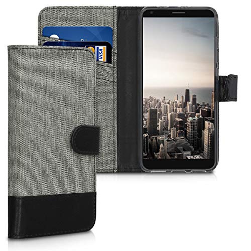 kwmobile Funda Compatible con ZTE Blade V9 Vita - Carcasa de Tela y Cuero sintético Tarjetero Gris/Negro
