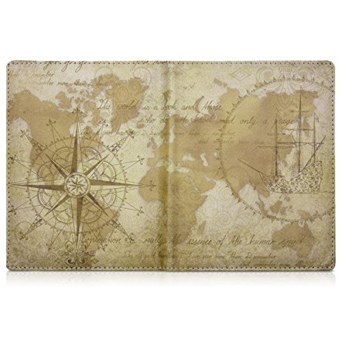 kwmobile Funda para pasaporte de cuero sintético compatible con pasaporte DNI - EStuche con ranuras para tarjetas y mapamundi vintage