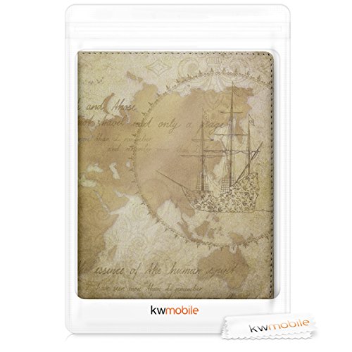 kwmobile Funda para pasaporte de cuero sintético compatible con pasaporte DNI - EStuche con ranuras para tarjetas y mapamundi vintage