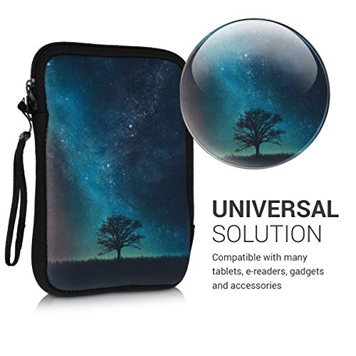 kwmobile Funda Universal para e-Book - Estuche de Neopreno con Cierre de Cremallera para e-Reader - Carcasa árbol y Estrellas Azul/Gris/Negro