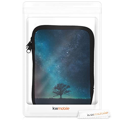 kwmobile Funda Universal para e-Book - Estuche de Neopreno con Cierre de Cremallera para e-Reader - Carcasa árbol y Estrellas Azul/Gris/Negro