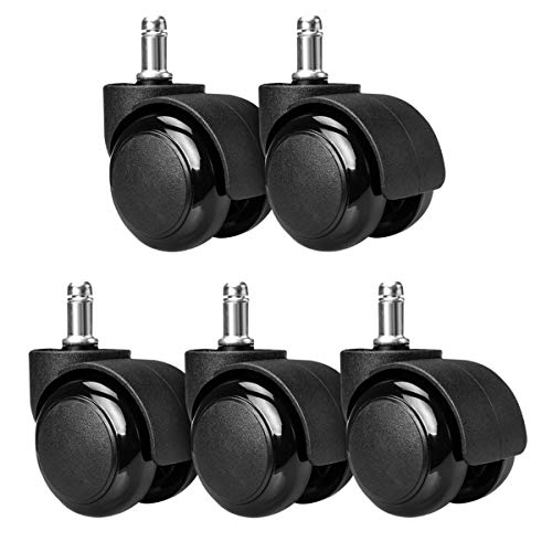 kwmobile Navaris Ruedas para Silla de Oficina de 11MM - Set de 5 Ruedas de 50MM de diámetro - Ruedas de Repuesto giratorias de Goma Anti rayaduras - Negro