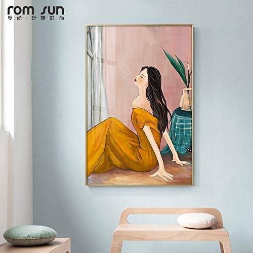 KWzEQ Vestido Moderno Chica Creativa Lienzo Pintura Cartel hogar Arte Pared Sala de Estar Dormitorio Imagen Retro,80X120cm,Pintura sin Marco