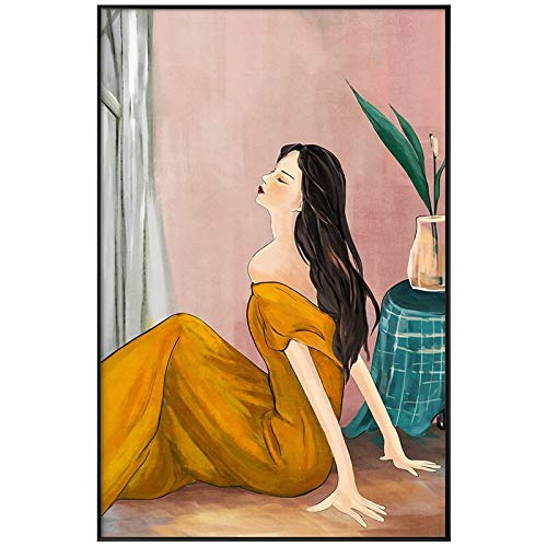 KWzEQ Vestido Moderno Chica Creativa Lienzo Pintura Cartel hogar Arte Pared Sala de Estar Dormitorio Imagen Retro,80X120cm,Pintura sin Marco