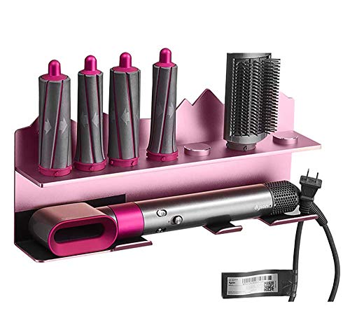 Kyrio - Soporte de pared para secador de pelo para Dyson Airwrap Styler y 7 rizos barriles, kit organizador de pared soporte organizador de almacenamiento de acero inoxidable rosa