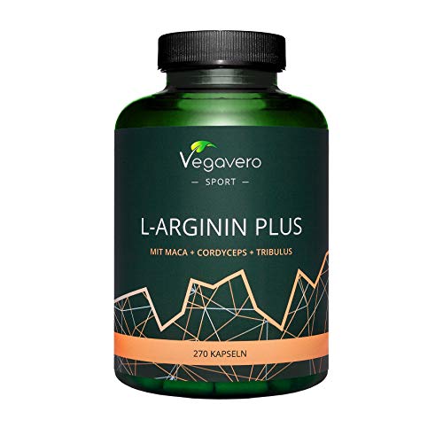 L-Arginina Plus Vegavero® | LA ÚNICA SIN ADITIVOS | Con Zinc + Tribulus Terrestris + Cordyceps Sinensis + Maca | 270 Cápsulas | Testosterona Hombre* + Vasodilatador + Masa Muscular | Pre Entreno