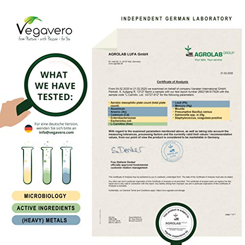 L-Carnitina Vegavero® SPORT | Ahora CARNIPURE® 1000 mg | PURA SIN ADITIVOS | Adelgazar Rápido + Quemagrasas Deportivos | 120 Cápsulas | Tartrato | Potente y Natural Pre Workout