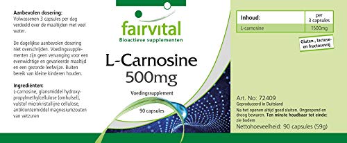 L-Carnosina 500mg - VEGANA - Dosis elevada - Aminoácido - 90 Cápsulas - Calidad Alemana