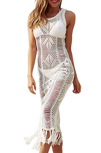 L-Peach Crochet Cárdigan de Punto Pareo de Playa Bikini Cover Up para Mujer