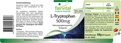 L-Triptófano 500mg - VEGANO - Dosis elevada - Aminoácido esencial - 90 Cápsulas- Calidad Alemana
