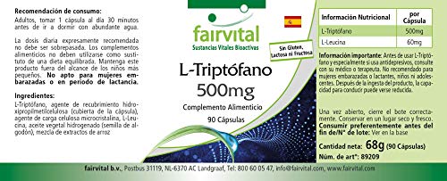 L-Triptófano 500mg - VEGANO - Dosis elevada - Aminoácido esencial - 90 Cápsulas- Calidad Alemana