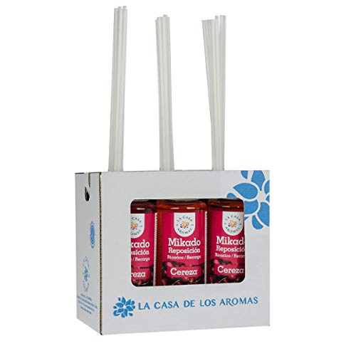 La Casa de los Aromas, Set 6 x 100ml Ambientadores Mikado Cereza para Reposición con Varillas, Difusor Líquido de Aroma Cereza, Perfume Duradero para el Hogar, Baño, Casa