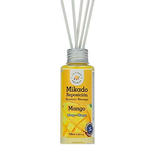 La Casa de los Aromas, Set de 6x100ml Ambientadores Mikado Mango para Reposición con Varillas, Difusor Líquido de Aroma Mango, Perfume Duradero para el Hogar, Baño, Casa