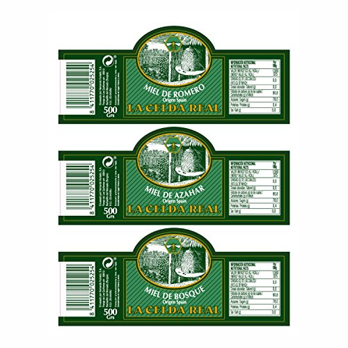 La Celda Real - 1,5 kg Miel Natural - Pack 3 sabores: Miel Romero + Miel Azahar + Miel de Bosque - 100% Natural - Tarro de cristal - Origen España