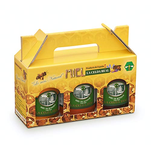 La Celda Real - 1,5 kg Miel Natural - Pack 3 sabores: Miel Romero + Miel Azahar + Miel de Bosque - 100% Natural - Tarro de cristal - Origen España