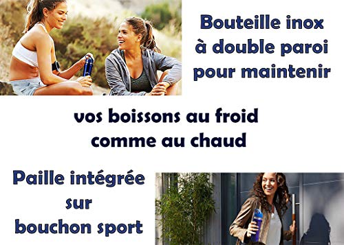 La compra de Mike - Botella de agua de acero inoxidable con aislamiento de doble pared BPA, botella de agua reutilizable de 600 ml, pajita hermética de fácil limpieza Flip-Top.