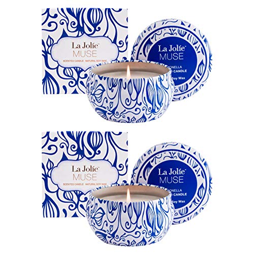 La Jolíe Muse Velas de citronela, Juego de Velas perfumadas de 2 Cera de Soja para Viajes en Interiores y Exteriores, 45 * 2 Horas