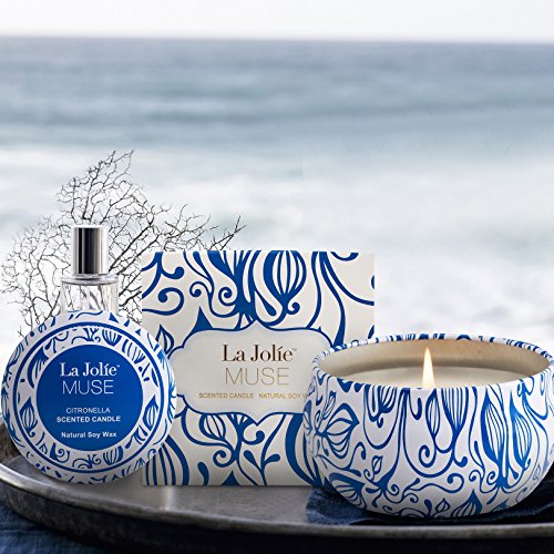 La Jolíe Muse Velas de citronela, Juego de Velas perfumadas de 2 Cera de Soja para Viajes en Interiores y Exteriores, 45 * 2 Horas