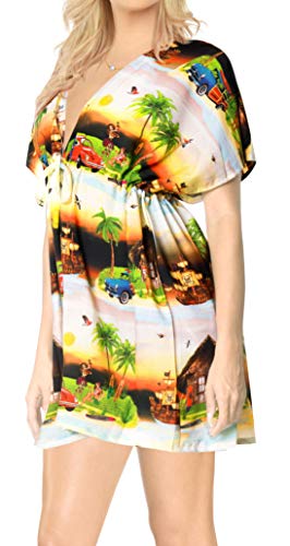 LA LEELA encubrimientos del Traje de baño de Playa Hawaiana para womem Navidad Santa Claus Árbol de Navidad Halloween Negro_A339 ES TAMAÑO: 42 (L) - 50 (2XL)