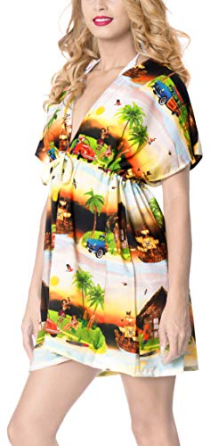 LA LEELA encubrimientos del Traje de baño de Playa Hawaiana para womem Navidad Santa Claus Árbol de Navidad Halloween Negro_A339 ES TAMAÑO: 42 (L) - 50 (2XL)