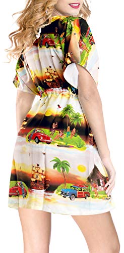 LA LEELA encubrimientos del Traje de baño de Playa Hawaiana para womem Navidad Santa Claus Árbol de Navidad Halloween Negro_A339 ES TAMAÑO: 42 (L) - 50 (2XL)