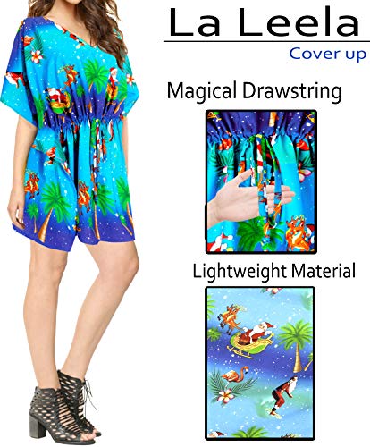 LA LEELA la Playa de baño de Verano Encubrir Traje de baño Navidad Santa Claus Jingle Bells Árbol de Navidad Azul_C59 ES TAMAÑO: 42 (L) - 52 (2XL)