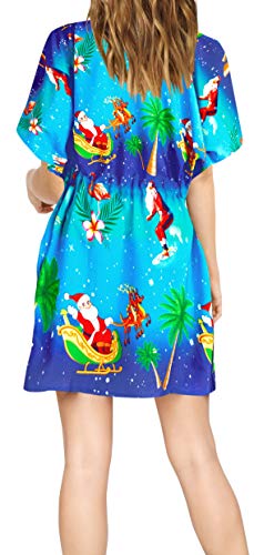 LA LEELA la Playa de baño de Verano Encubrir Traje de baño Navidad Santa Claus Jingle Bells Árbol de Navidad Azul_C59 ES TAMAÑO: 42 (L) - 52 (2XL)