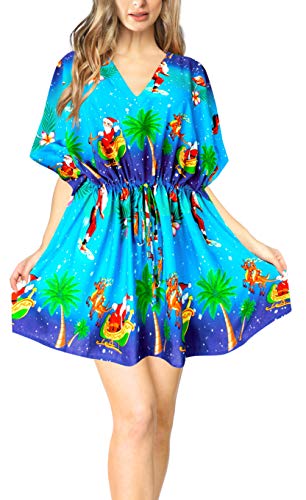 LA LEELA la Playa de baño de Verano Encubrir Traje de baño Navidad Santa Claus Jingle Bells Árbol de Navidad Azul_C59 ES TAMAÑO: 42 (L) - 52 (2XL)