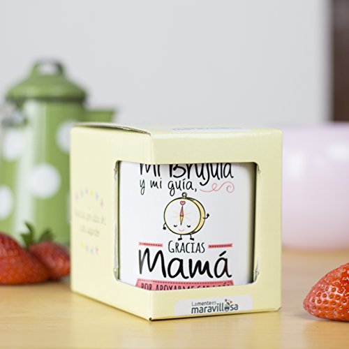 La Mente es Maravillosa - Taza con frase y dibujo divertido (Mi brújula y mi guía, gracias mamá por apoyarme cada día) Regalo original para MAMÁ