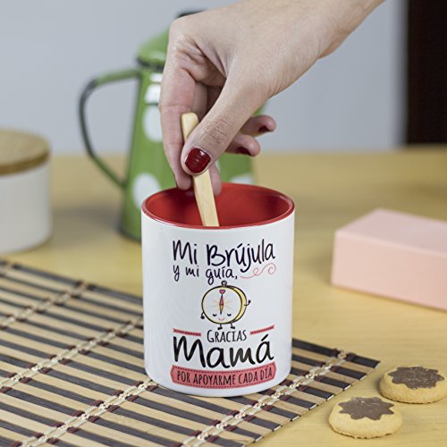La Mente es Maravillosa - Taza con frase y dibujo divertido (Mi brújula y mi guía, gracias mamá por apoyarme cada día) Regalo original para MAMÁ