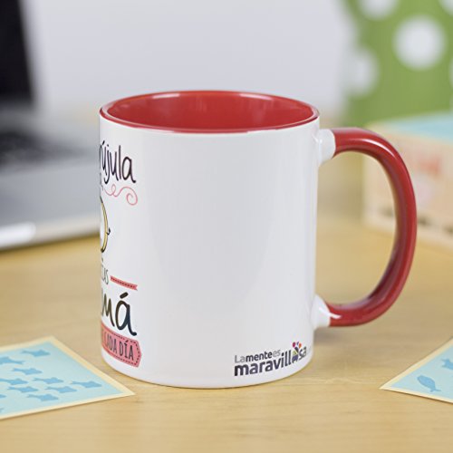 La Mente es Maravillosa - Taza con frase y dibujo divertido (Mi brújula y mi guía, gracias mamá por apoyarme cada día) Regalo original para MAMÁ