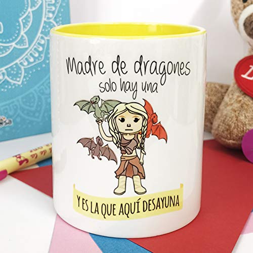 La Mente es Maravillosa - Taza con Frase y dibujo. Regalo original y gracioso (Madre de dragones solo hay una y es la que aquí desayuna) Taza Serie Juego de Tronos
