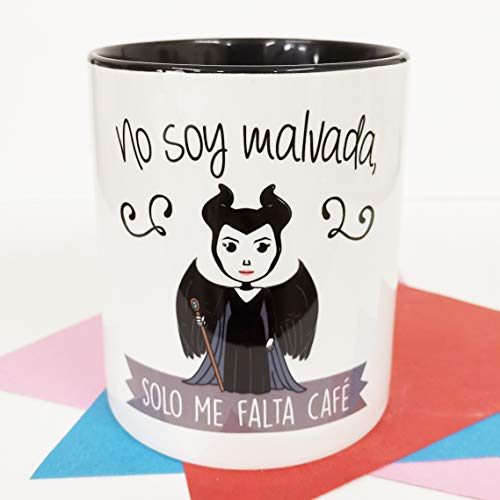 La Mente es Maravillosa - Taza con Frase y dibujo. Regalo original y gracioso (No soy malvada, solo necisito café) Taza película Maléfica