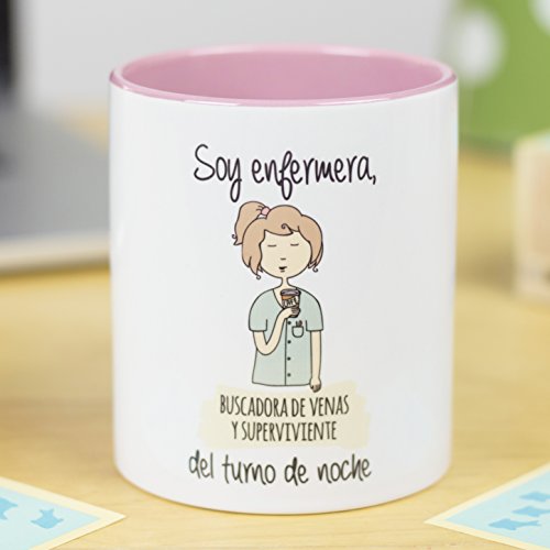 La mente es Maravillosa - Taza Frase y Dibujo Divertido (Soy Enfermera, buscadora de Venas y superviviente del Turno de Noche) Regalo Enfermera