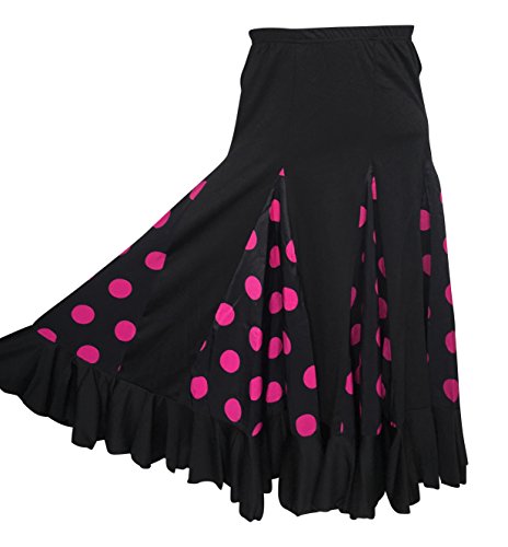 La Señorita Falda Flamenco Danza Sévillane niña Negro con Puntos Rosa (Talla 6-5/6 año)