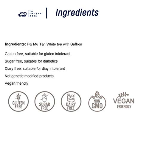 LA TETERA AZUL Té Blanco Pai Mu Tan Con Azafrán. El Té Más Apreciado Del Mundo. Infusión Baja En Teína. 25 Pirámides.