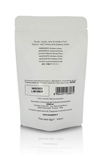 La Via del Te Té Blanco Chino PAI Mu Tan a Granel - Bolsita de 15gr (Paquete de 2 Piezas)