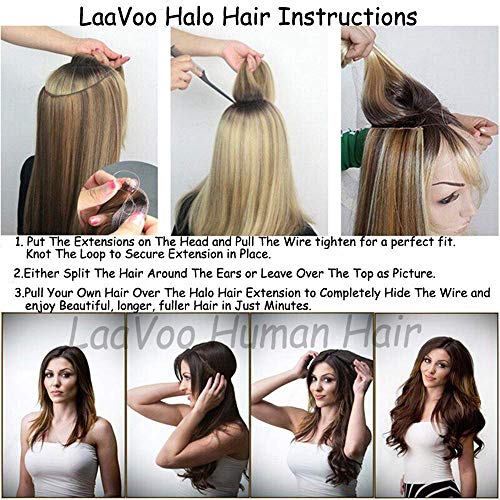 LaaVoo 14 Pulgadas #8/59 Balayage Marrón Claro Ombre Rubio Platino Extensiones de Cabello Natural con Hilo Invisible Remy Halo on Extensiones de Pelo Una Pieza Halo Brazilian Hair 80g