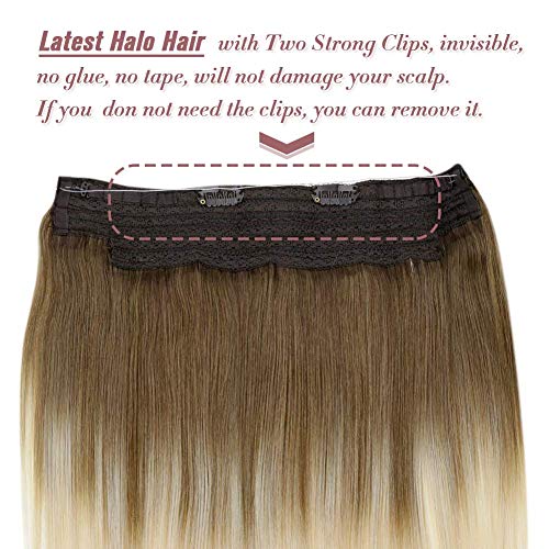 LaaVoo 14 Pulgadas #8/59 Balayage Marrón Claro Ombre Rubio Platino Extensiones de Cabello Natural con Hilo Invisible Remy Halo on Extensiones de Pelo Una Pieza Halo Brazilian Hair 80g