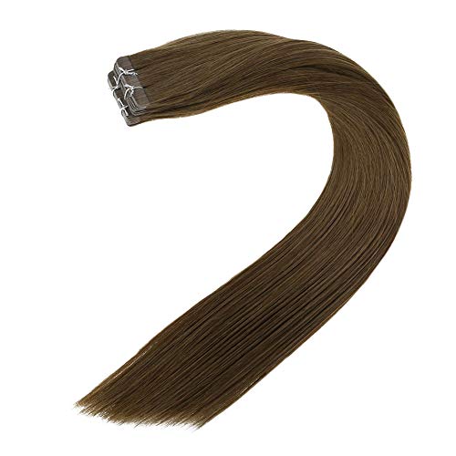 LaaVoo 14Pulgadas/35cm Tape in Hair Extensiones de Pelo Brasileno Naturales Castano Claro #8 Individual Adhesivas Baratas 50gramo/20pieza