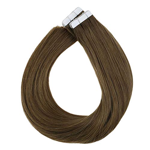 LaaVoo 14Pulgadas/35cm Tape in Hair Extensiones de Pelo Brasileno Naturales Castano Claro #8 Individual Adhesivas Baratas 50gramo/20pieza