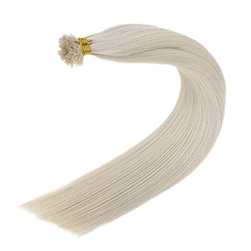 LaaVoo 16 Pulgadas Flat-Tip Keratina Extensiones Rubias Platino Naturales Queratina para Extensiones de Pelo Remi Brazilian Humanos 50 Gramo Por Paquete