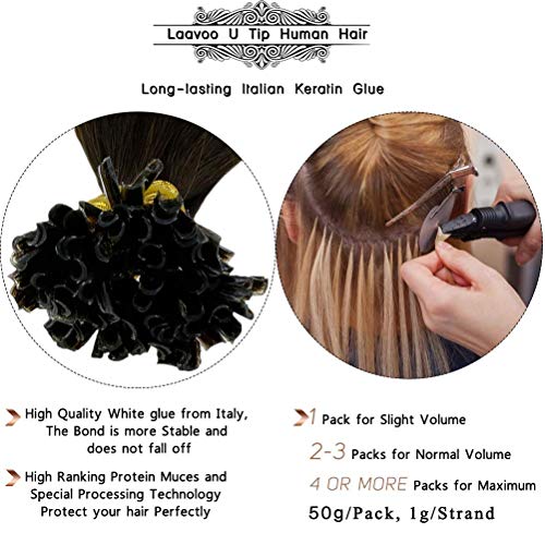 LaaVoo 18Pulgadas U Tip Nail Tip Hot Fusion Extensiones Keratina Pelo Natural 100% Humano Brasileno Fusion Extensiones de Mujer Total 50GR (Marron Oscuro Balayage Marron Medio Ombre Rubio Claro)