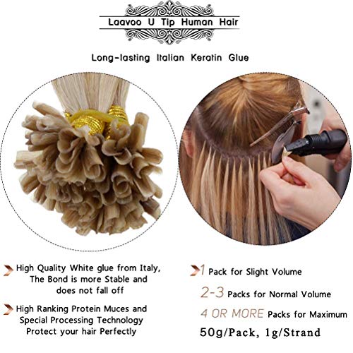 LaaVoo 50cm Pre-Bonded U Tip Keratina Extensiones de Cabello Natural Mechas Queratina Colores Fantasia (Rubio Ceniza y Lejla Rubia #18/613) 50 Gramos Weight 1g/s