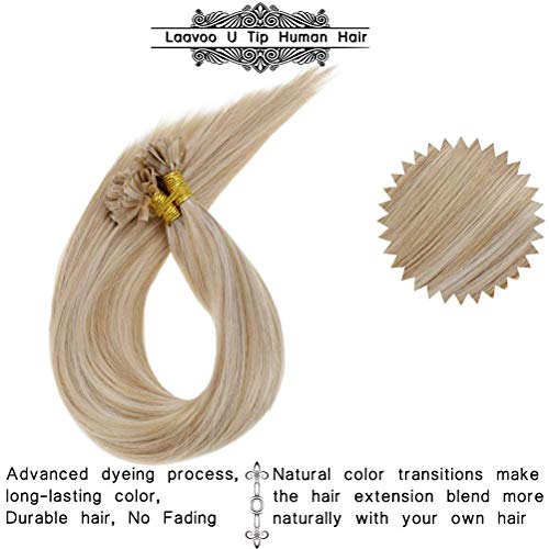 LaaVoo 50cm Pre-Bonded U Tip Keratina Extensiones de Cabello Natural Mechas Queratina Colores Fantasia (Rubio Ceniza y Lejla Rubia #18/613) 50 Gramos Weight 1g/s