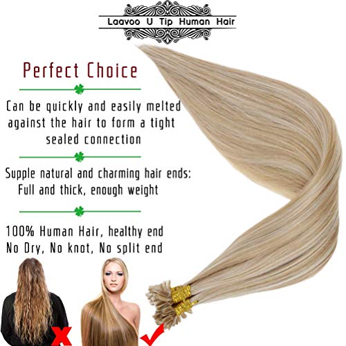 LaaVoo 50cm Pre-Bonded U Tip Keratina Extensiones de Cabello Natural Mechas Queratina Colores Fantasia (Rubio Ceniza y Lejla Rubia #18/613) 50 Gramos Weight 1g/s