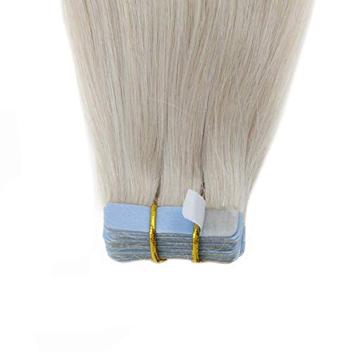 LaaVoo Extensiones de Cabello Natural Humano Rubia Platino #60 Remy Brazilian Humanas Indiviadual Adhesivas Tape in Hair 16 Pulgadas 50g/20pcs