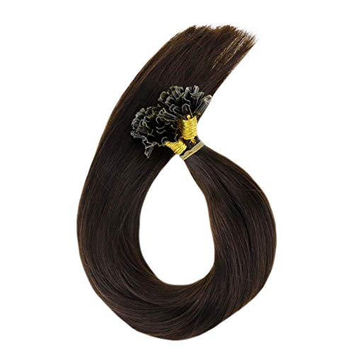 LaaVoo Pre Bonded Nail Tips Fusion Extensiones de Pelo Natural Queratina 20” #2 Marrón Oscuro Remy U Tip Mujer Pelo Natural 1G*50S