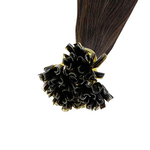 LaaVoo Pre Bonded Nail Tips Fusion Extensiones de Pelo Natural Queratina 20” #2 Marrón Oscuro Remy U Tip Mujer Pelo Natural 1G*50S