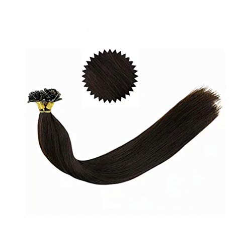 LaaVoo Pre Bonded Nail Tips Fusion Extensiones de Pelo Natural Queratina 20” #2 Marrón Oscuro Remy U Tip Mujer Pelo Natural 1G*50S